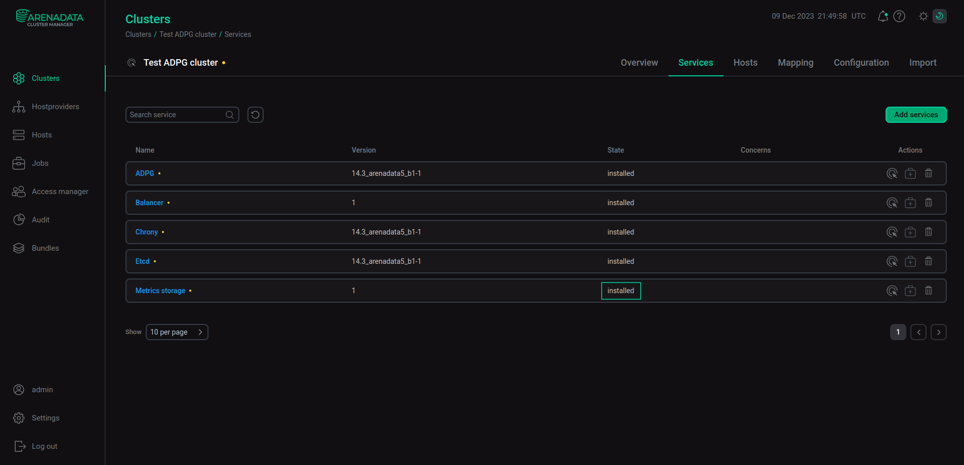 The installed Metrics storage service