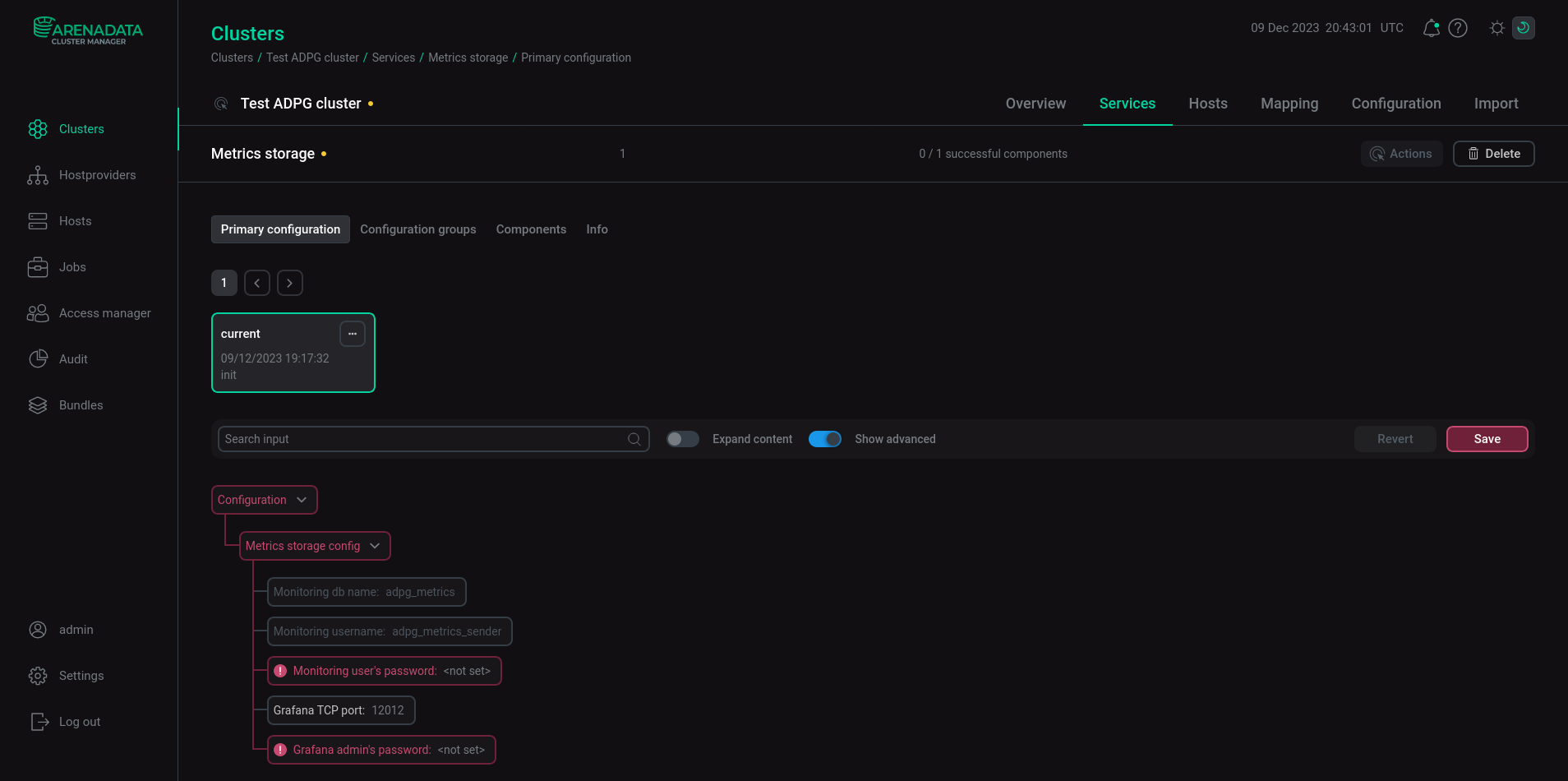 Metrics storage settings