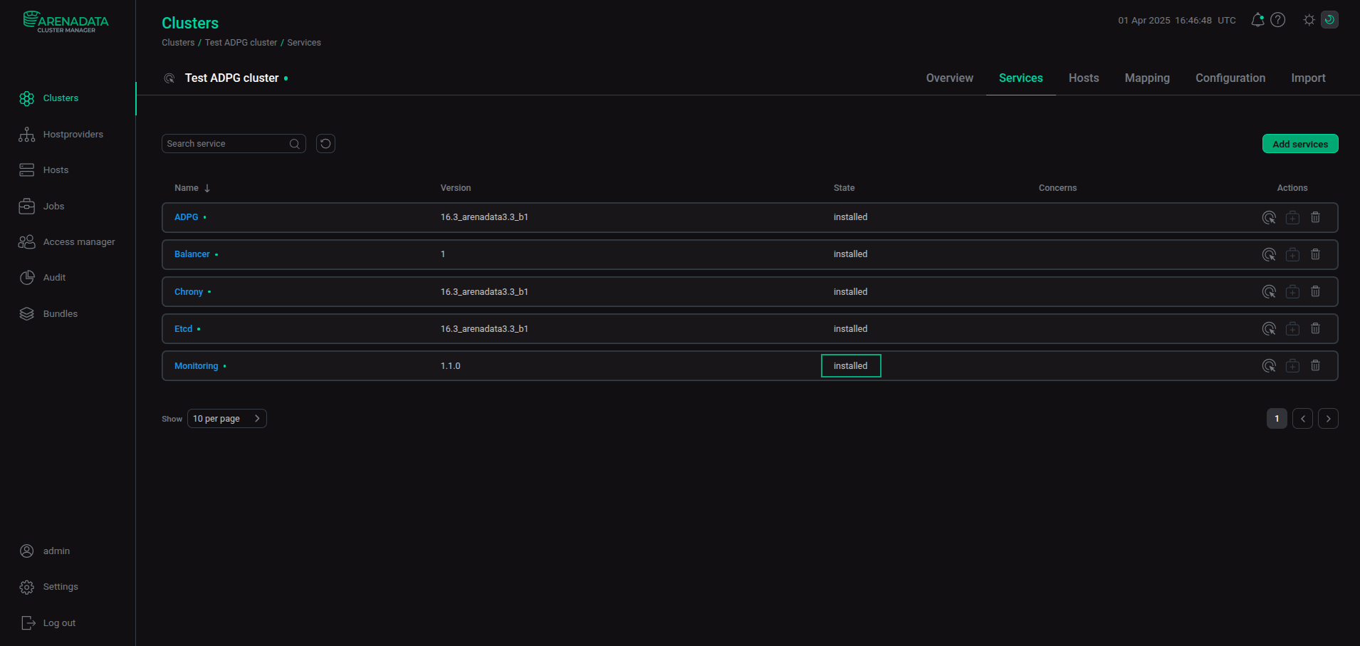 The Monitoring service is installed