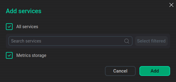 Select the Metrics storage service