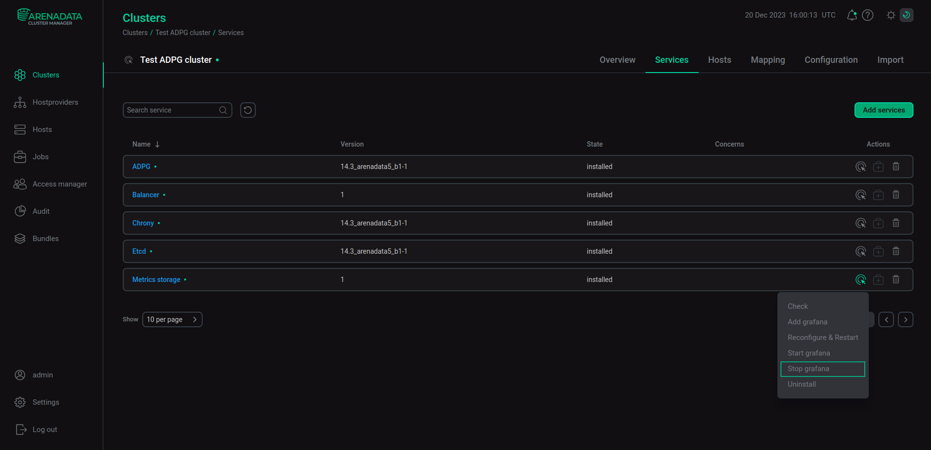 Run the Stop grafana action