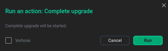 Confirm the Complete upgrade action