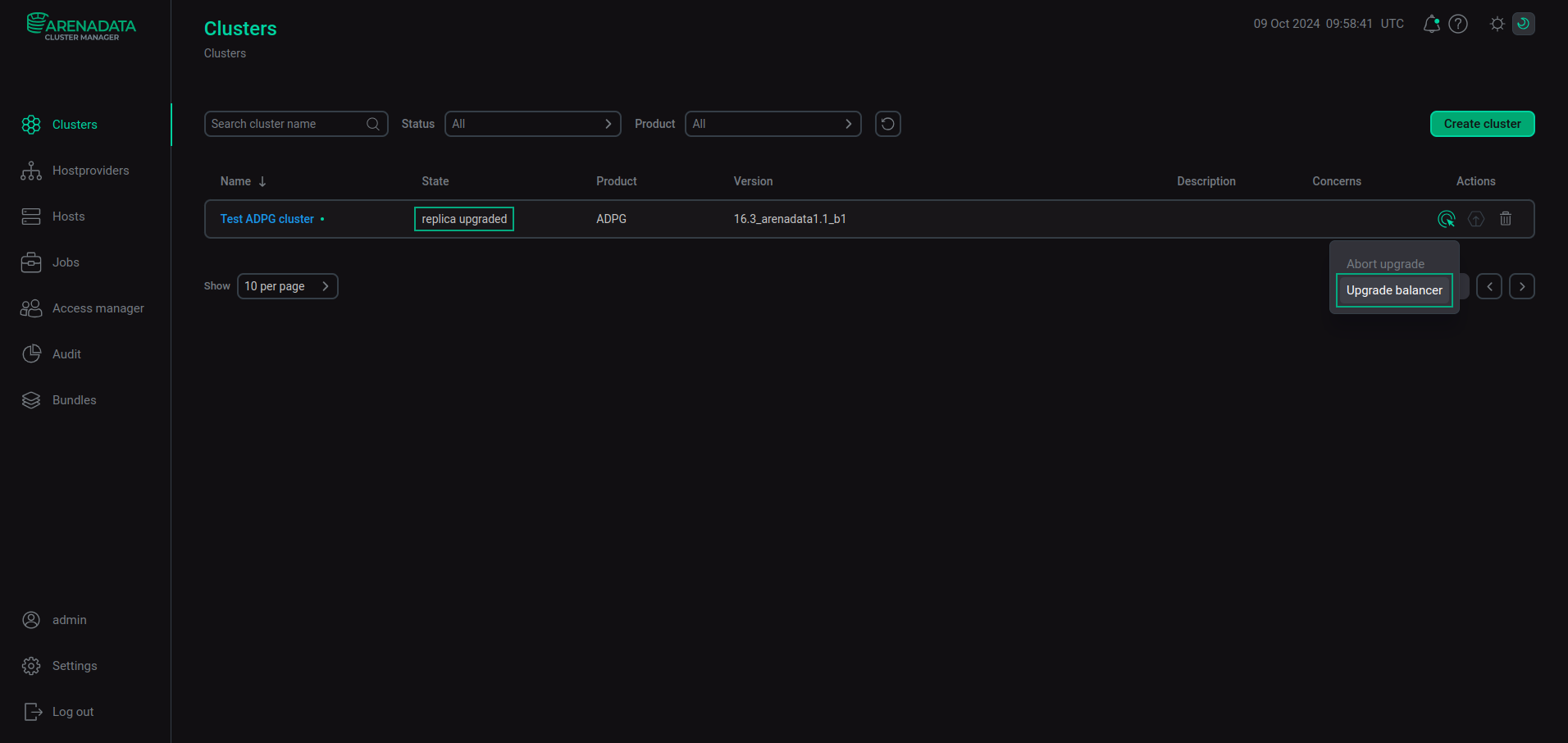 Run the Upgrade balancer action