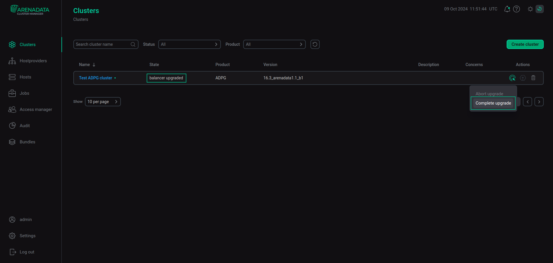Run the Complete upgrade action