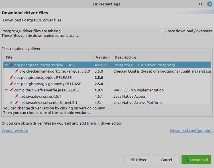 Select a PostgreSQL driver