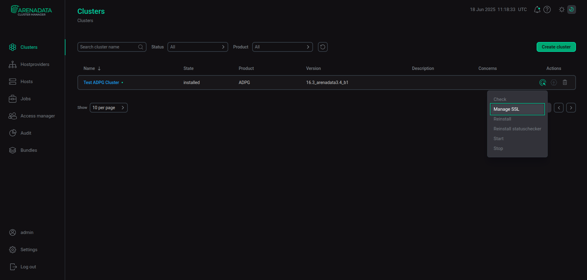 Run the Manage SSL action