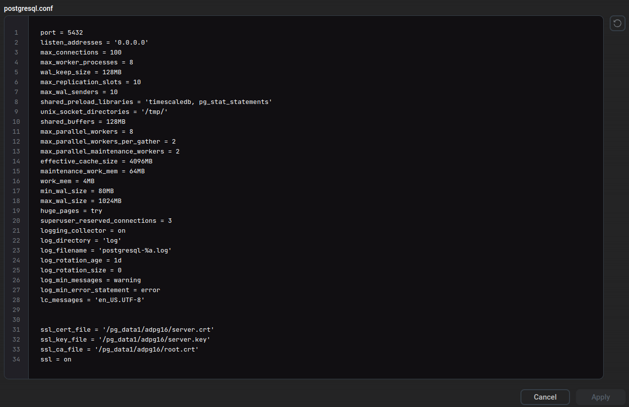 The postgresql.conf field