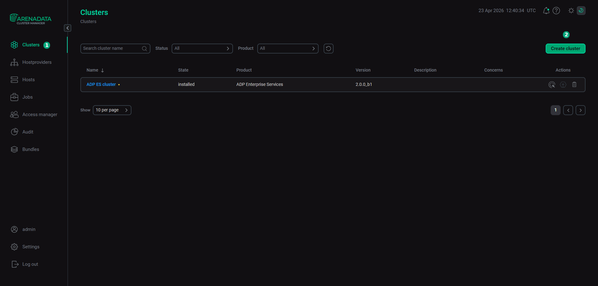 Switch to the cluster creation