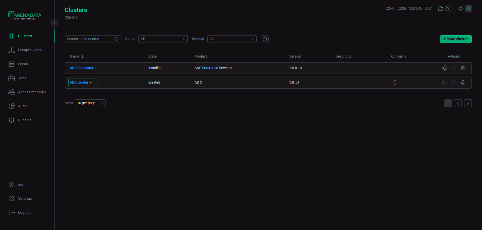 Select a cluster