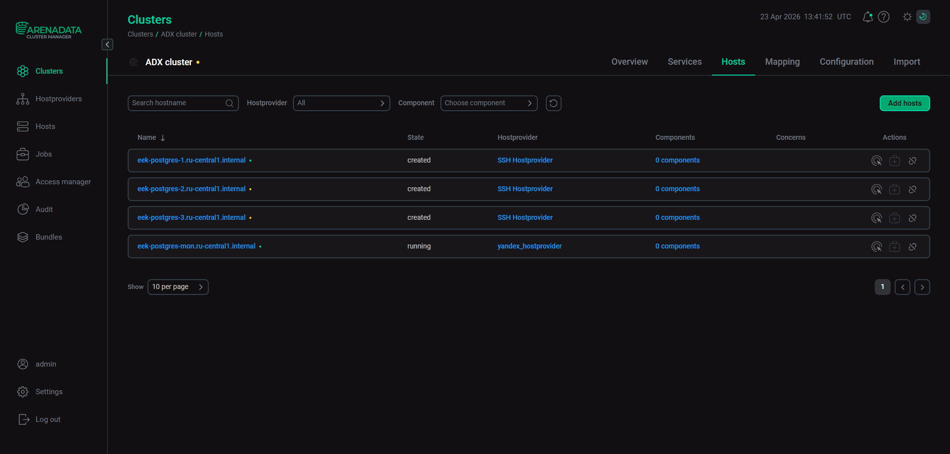 The result of successful adding hosts to a cluster