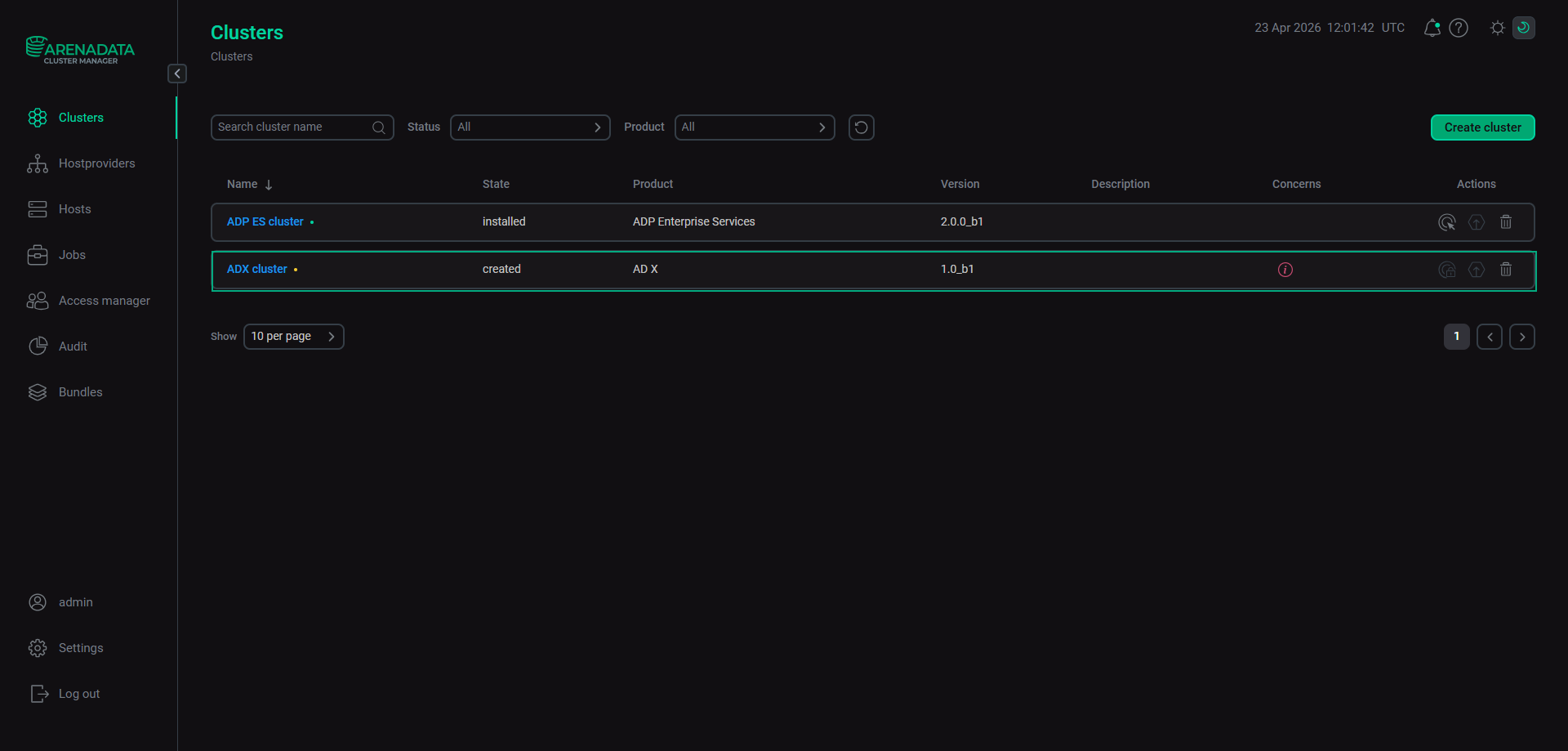 The result of a successful cluster creation