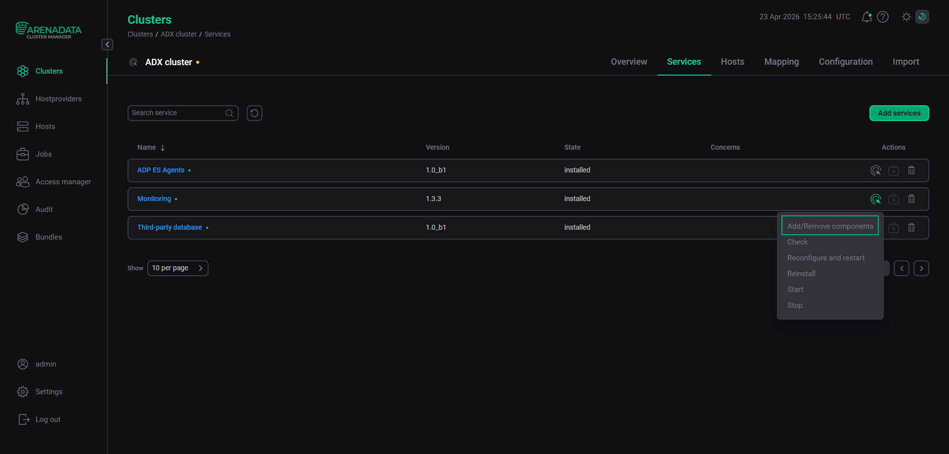 Run the Add/Remove components action