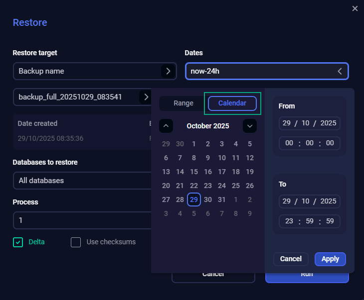 Select a period in the calendar