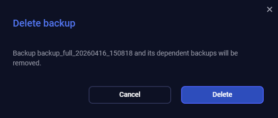 The Delete backup window