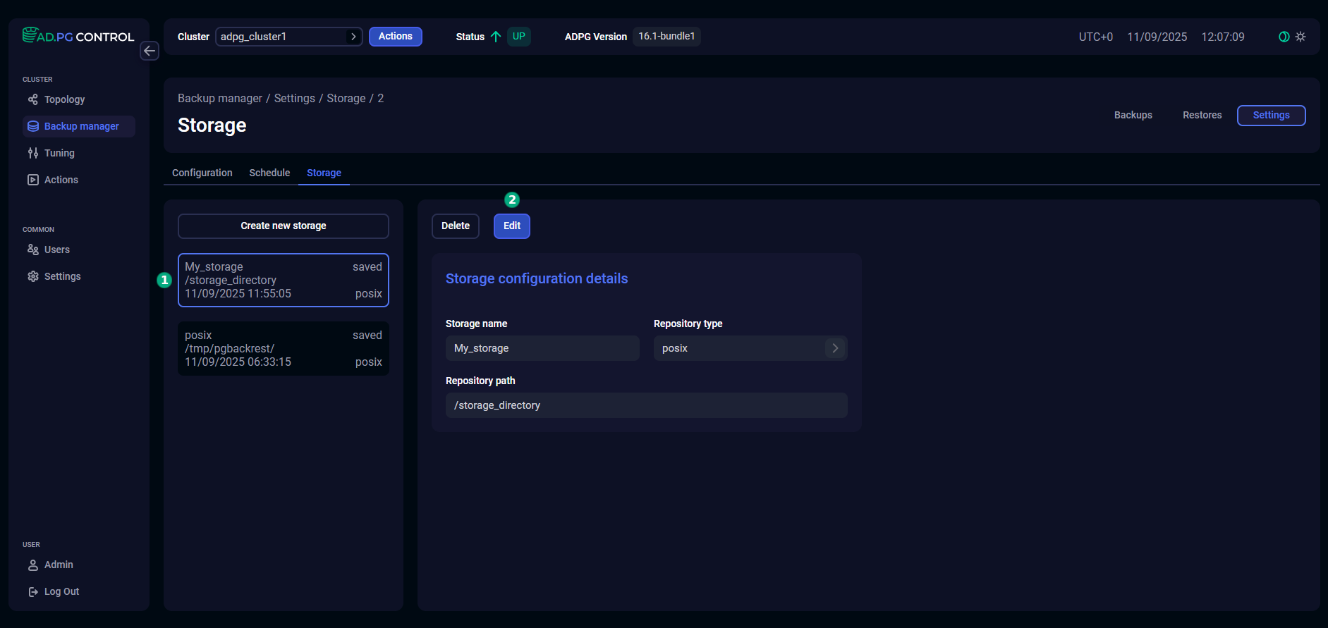 Modify storage settings