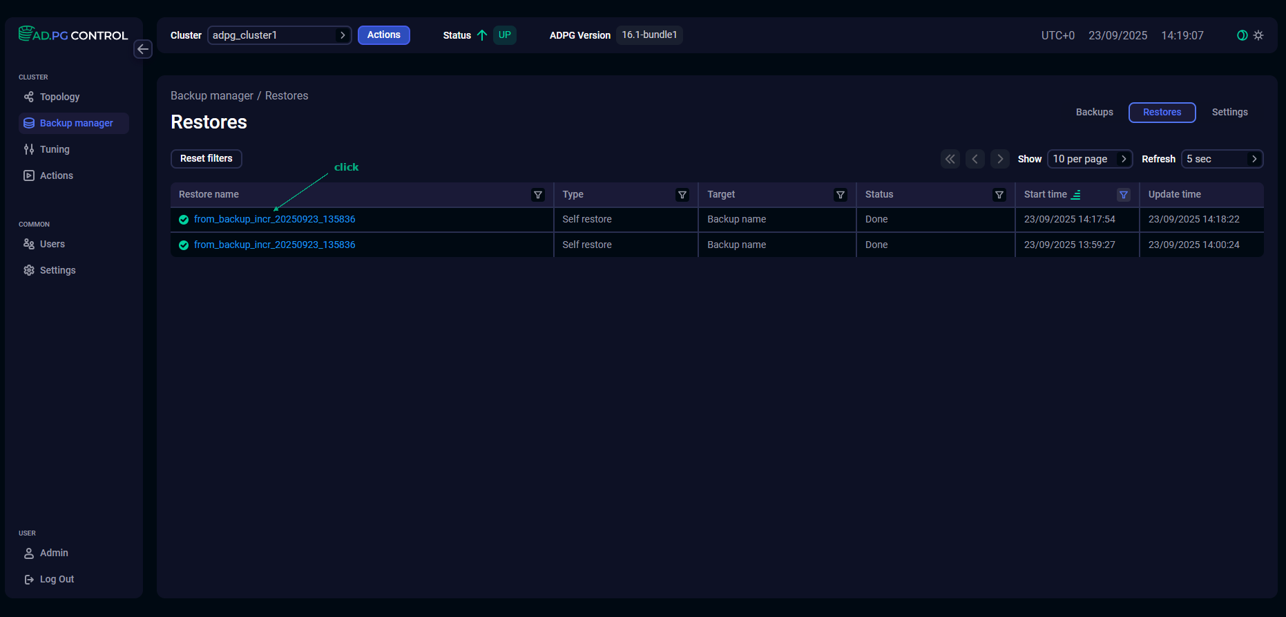 Open restore details