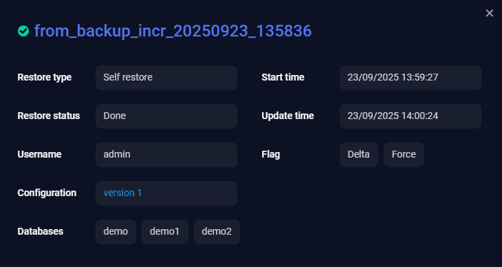 The window with restore details