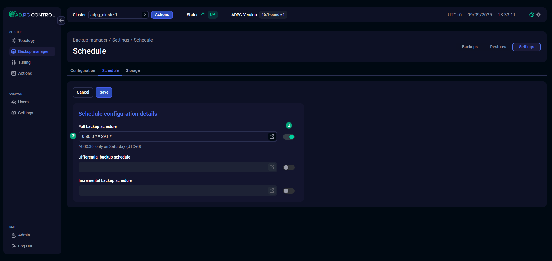 Set a schedule for the current backup type