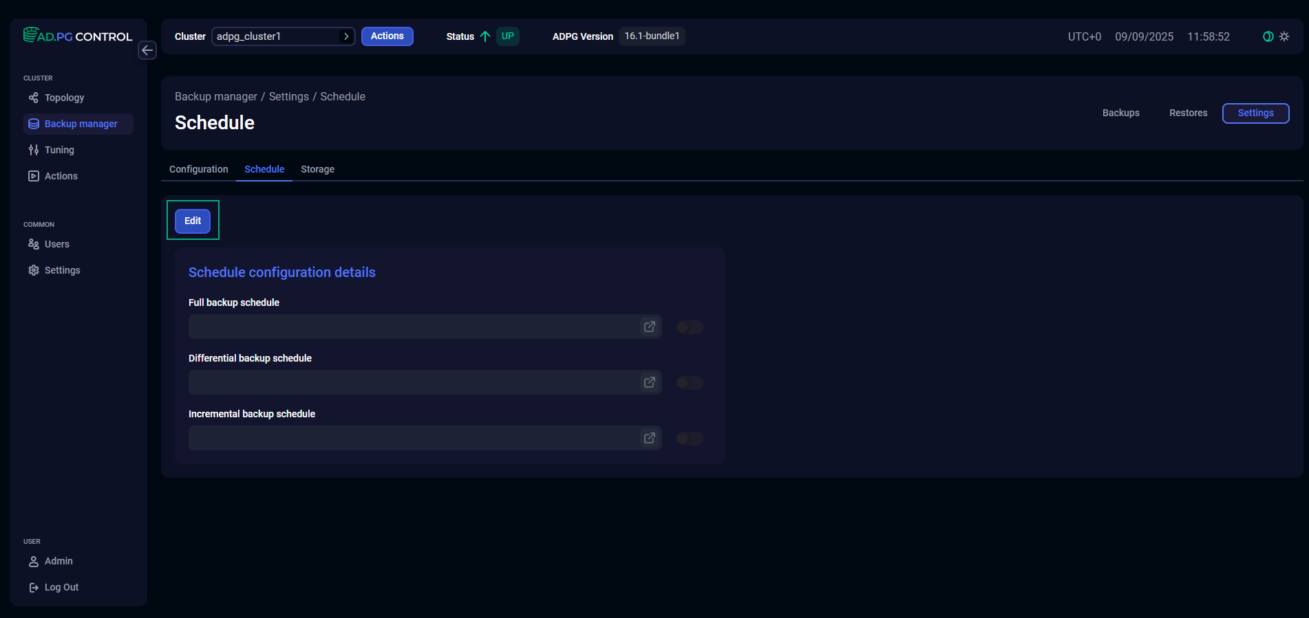 Edit backup schedule