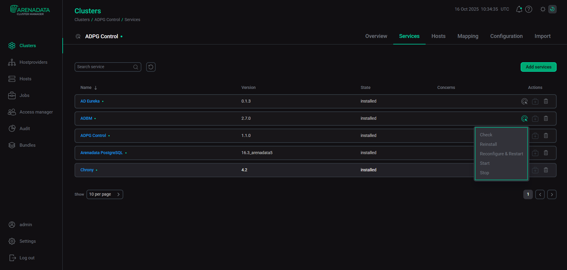 ADBM service actions