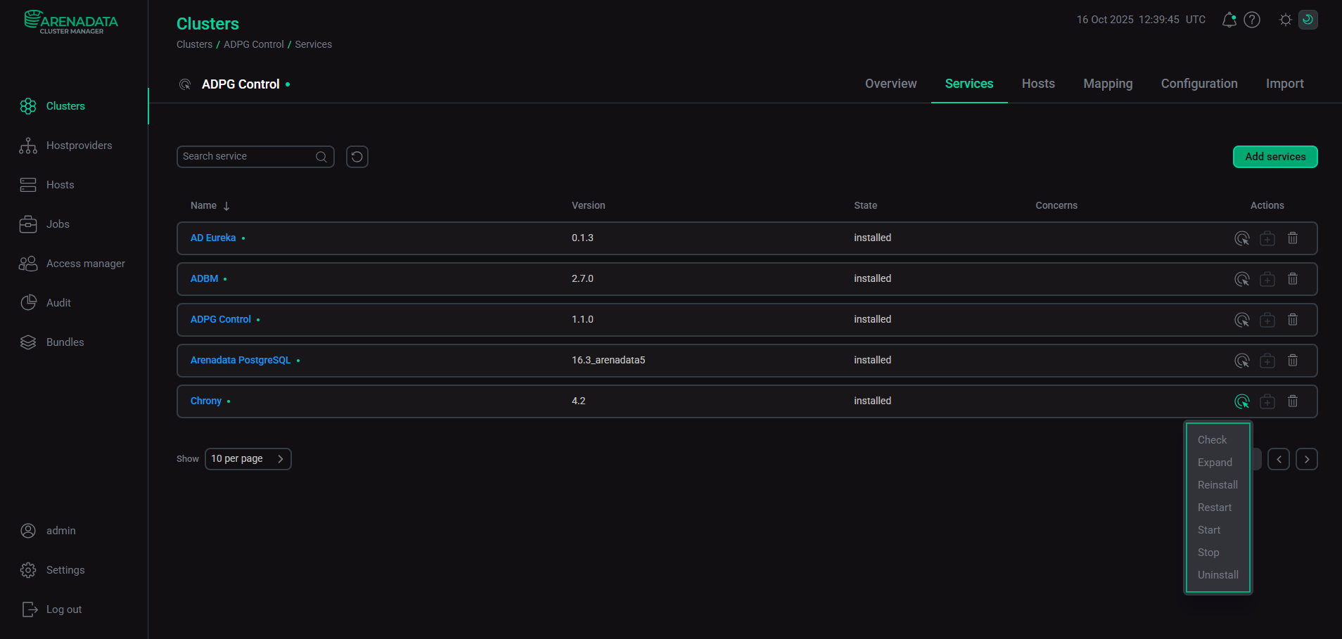 Chrony service actions