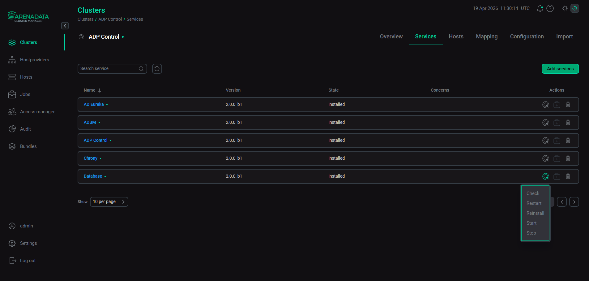 Database service actions