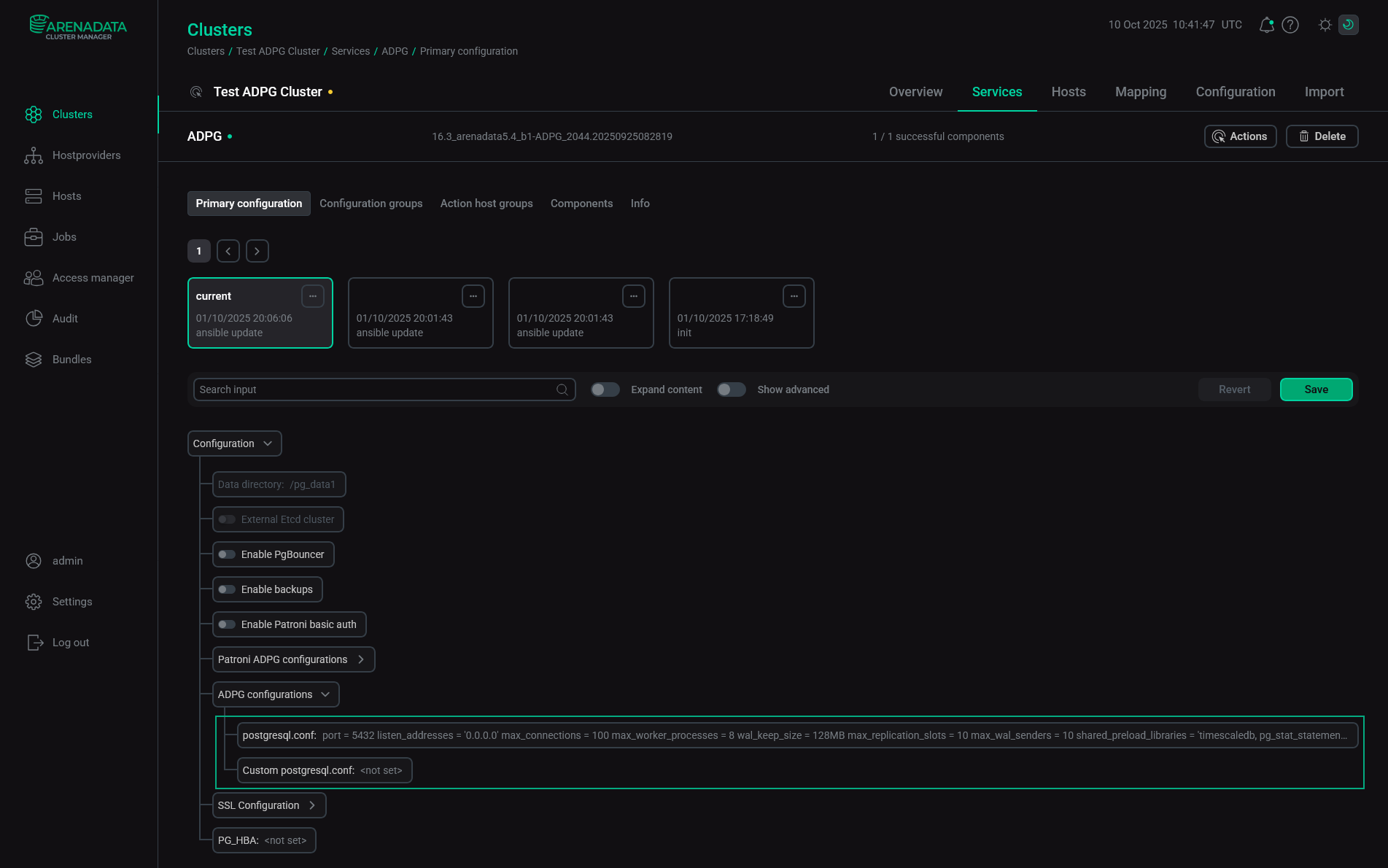 ADPG service settings in an ADPG cluster