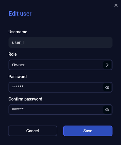 The Edit user window