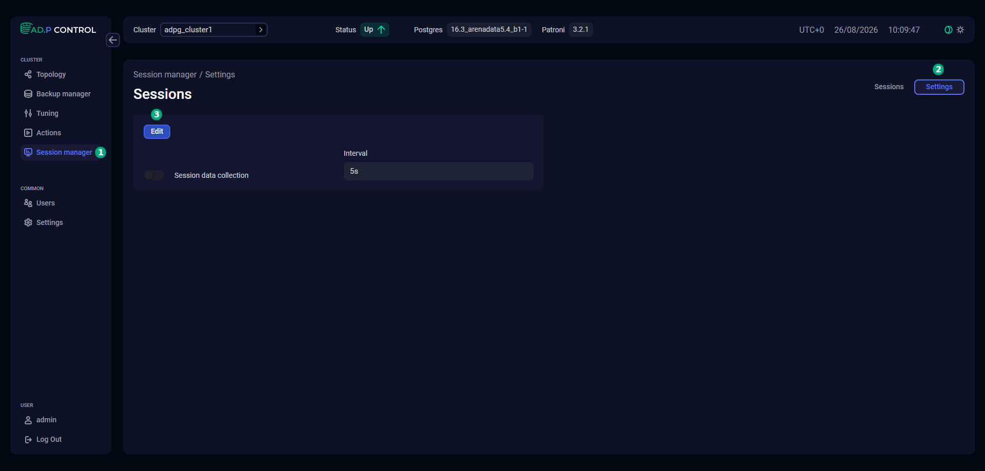 Edit Session manager settings