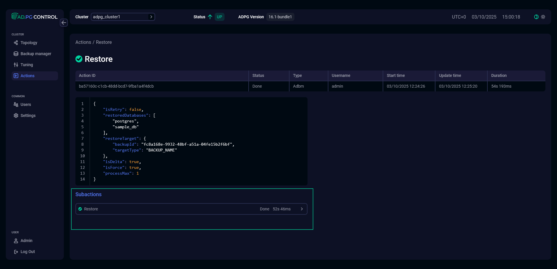 The Subactions section