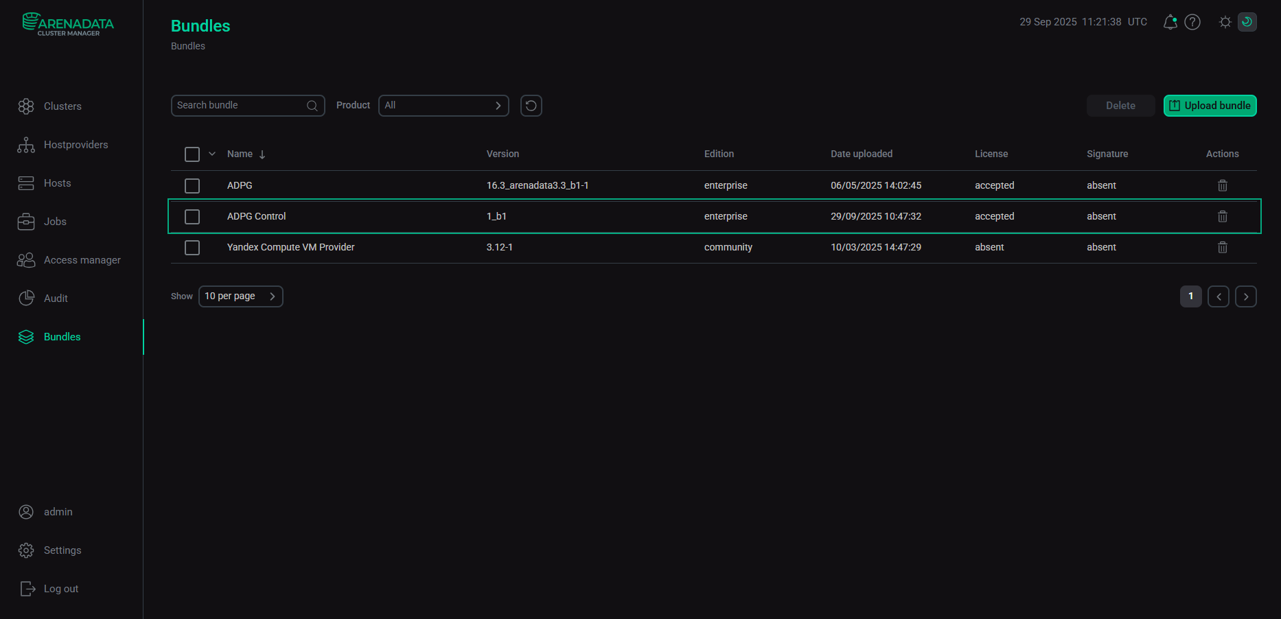 The result of successful uploading a bundle