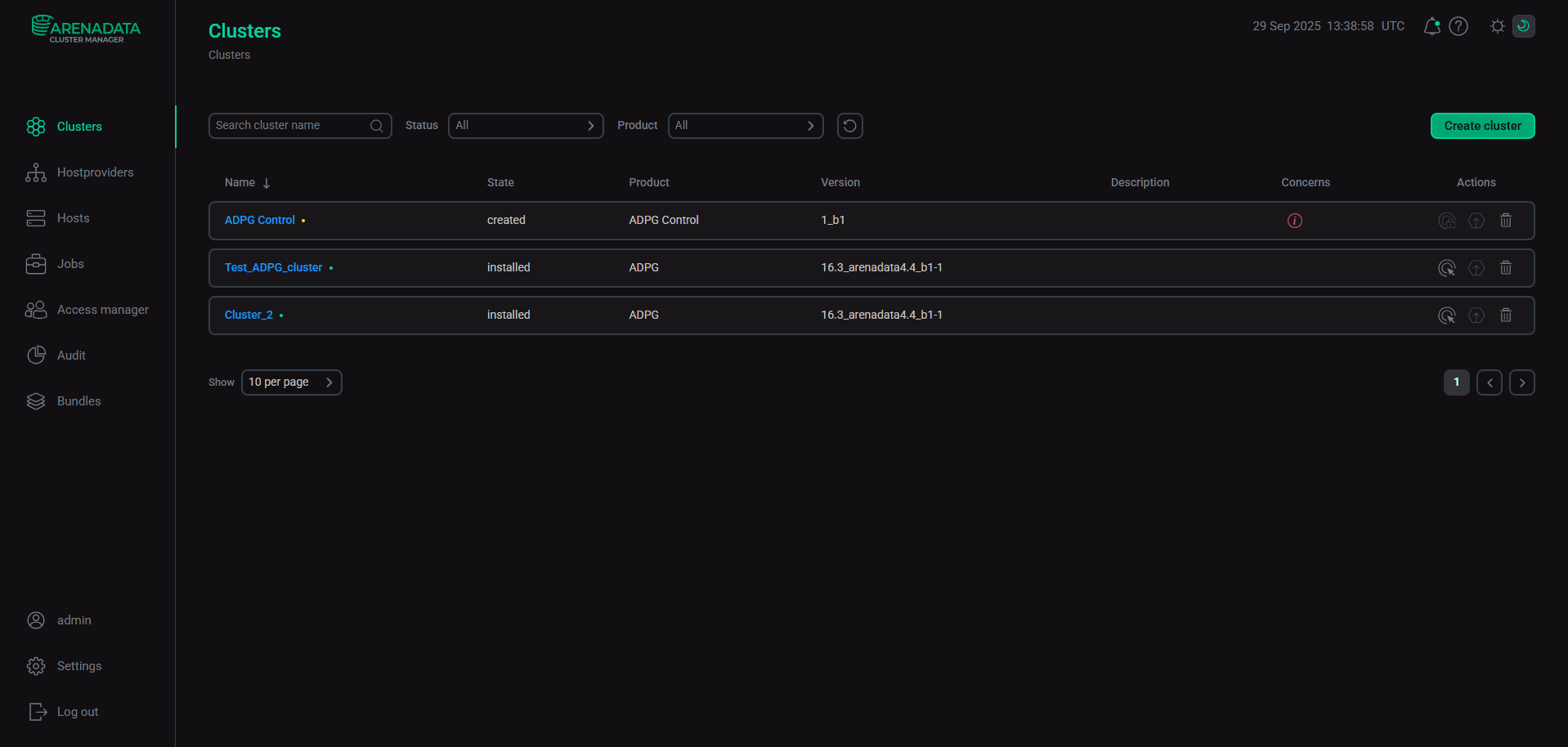 The result of successful cluster creation