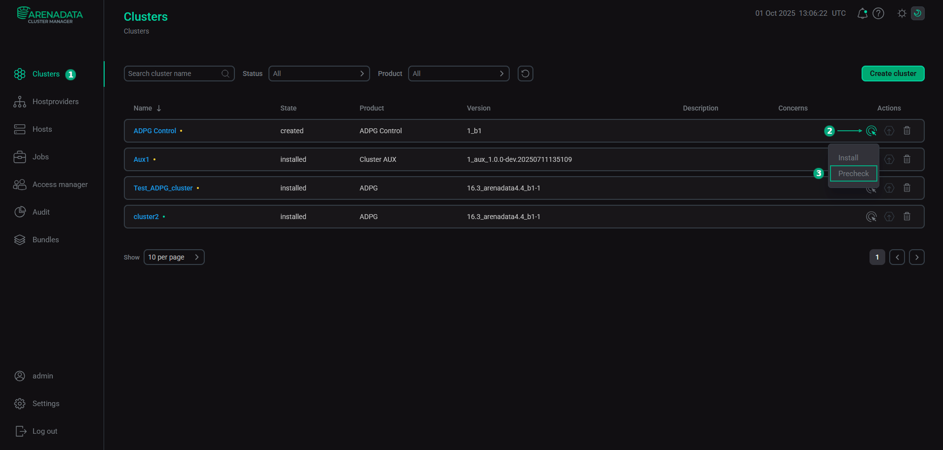 Run the cluster precheck