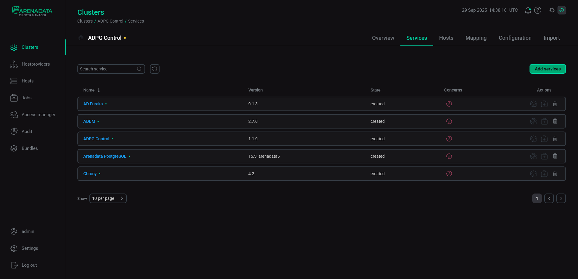 The result of successful adding services to a cluster