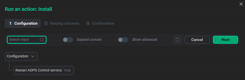 Verify the action for the ADBM service