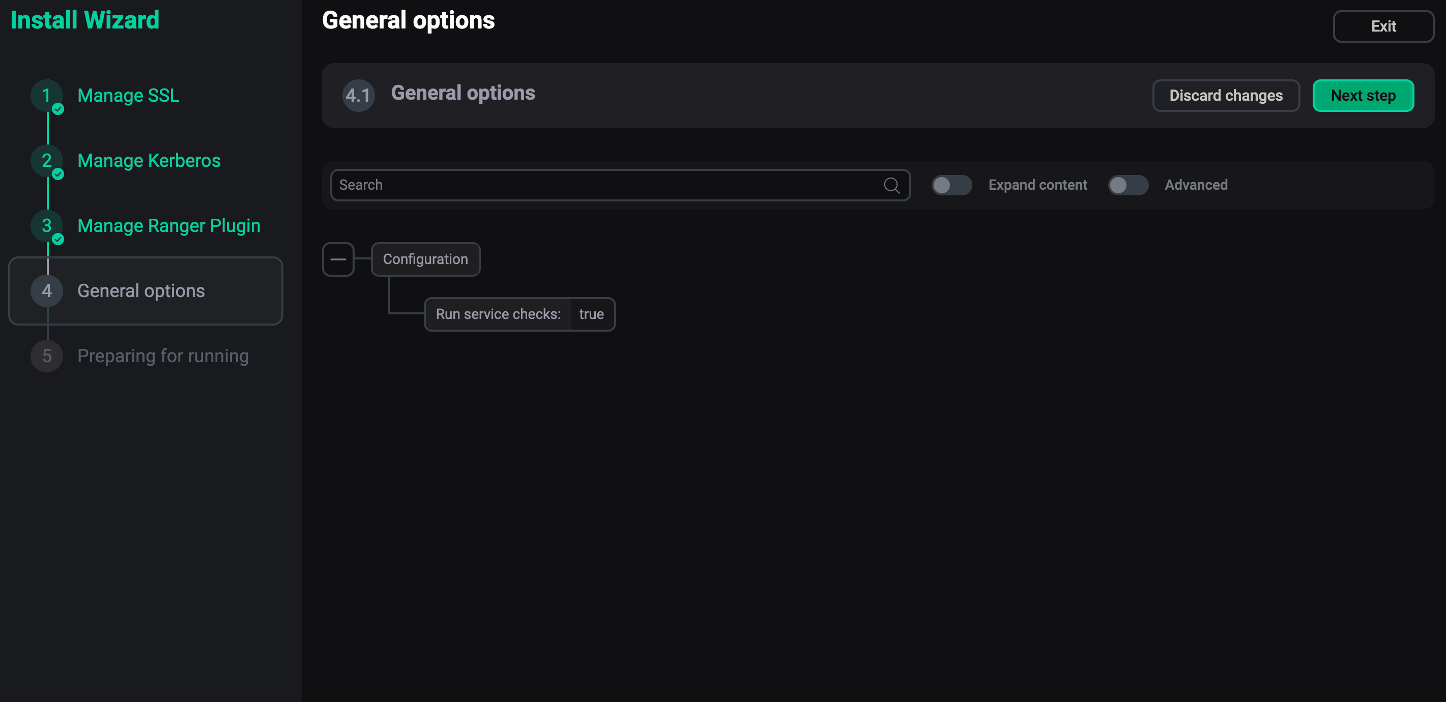 The General options step