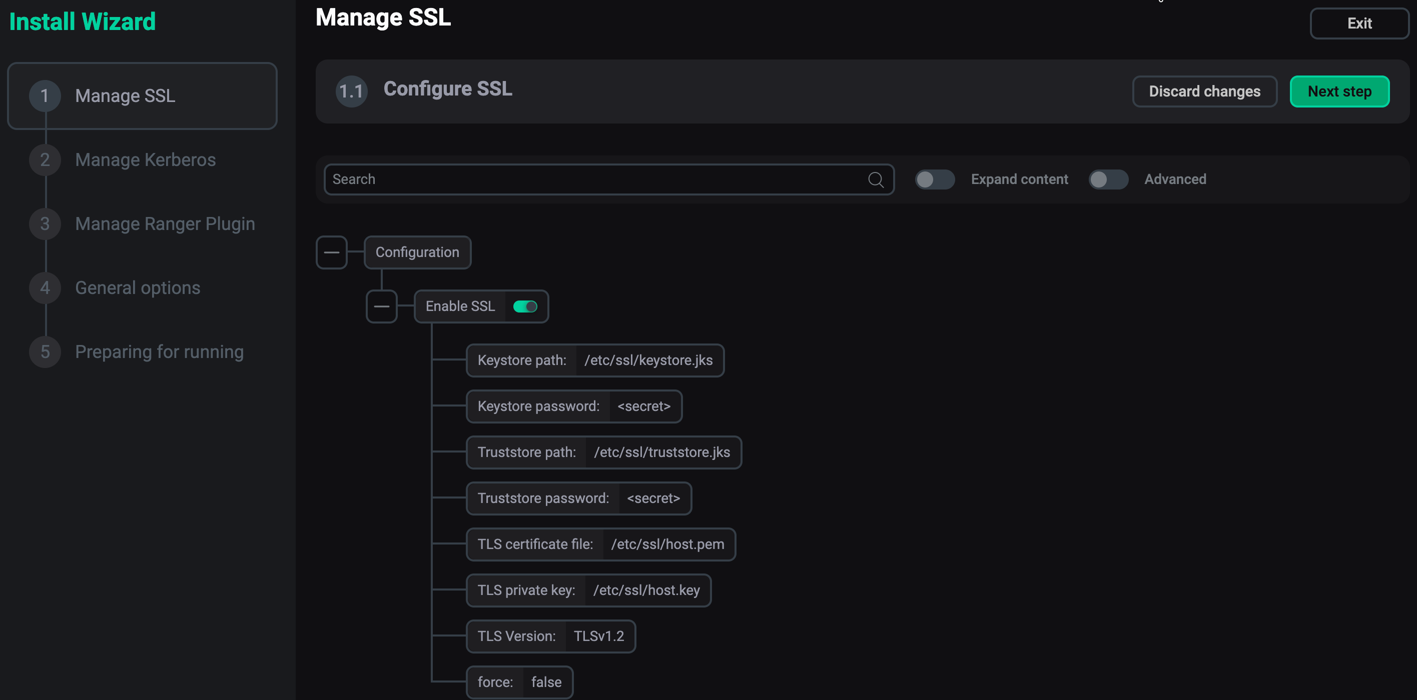 The Manage SSL step