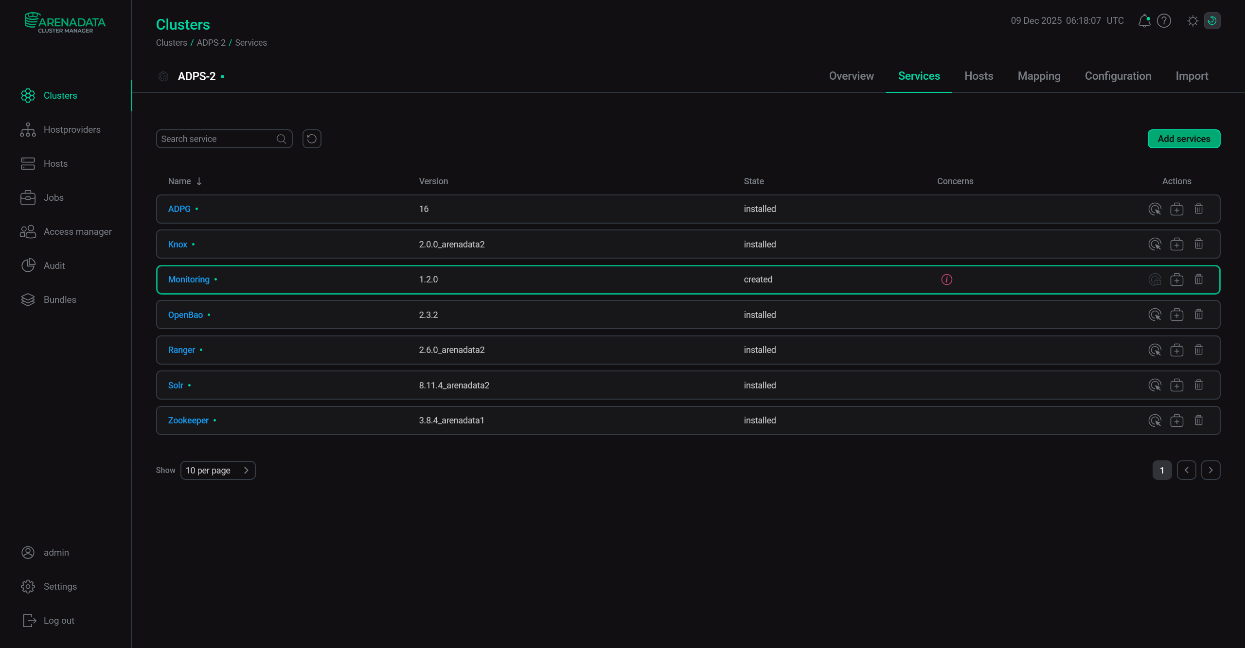 The result of successful adding the service to the cluster