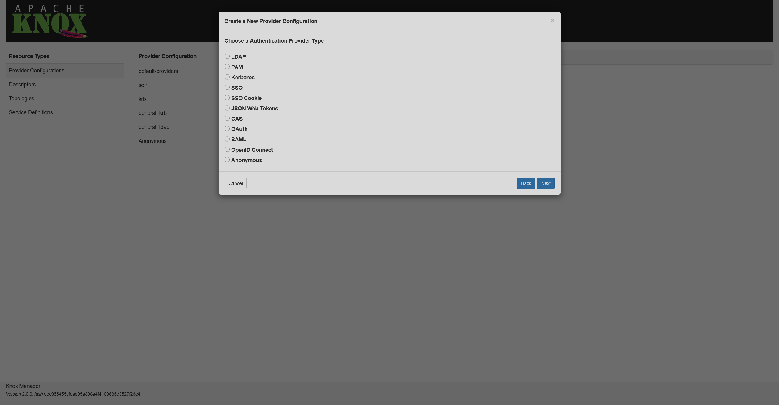 Selecting an authentication type