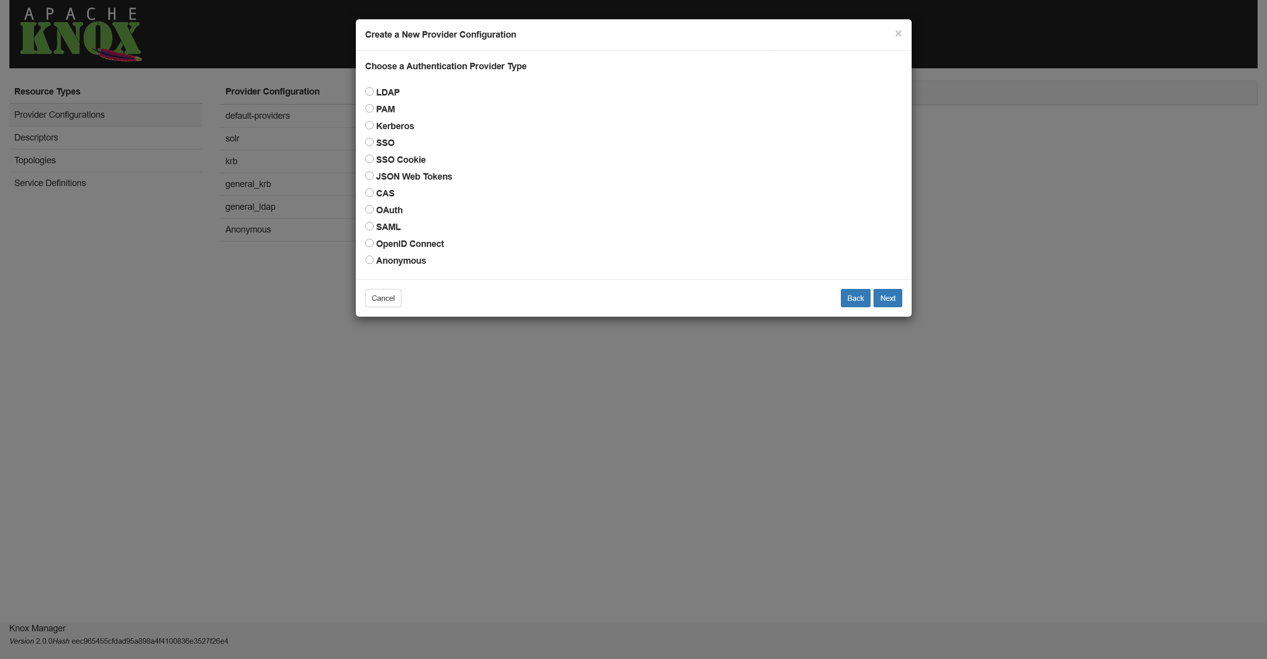 Selecting an authentication type