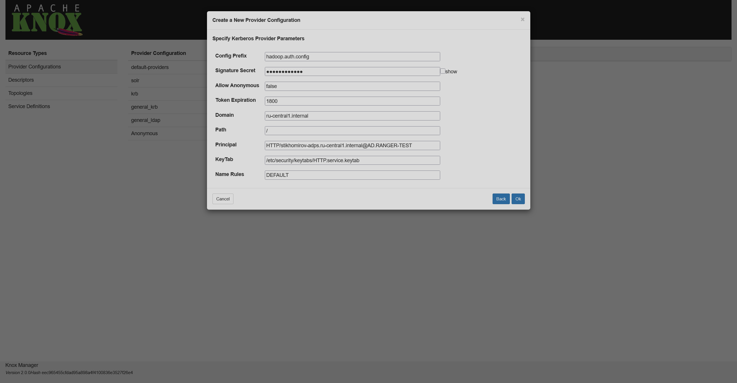 Setting authentication parameters