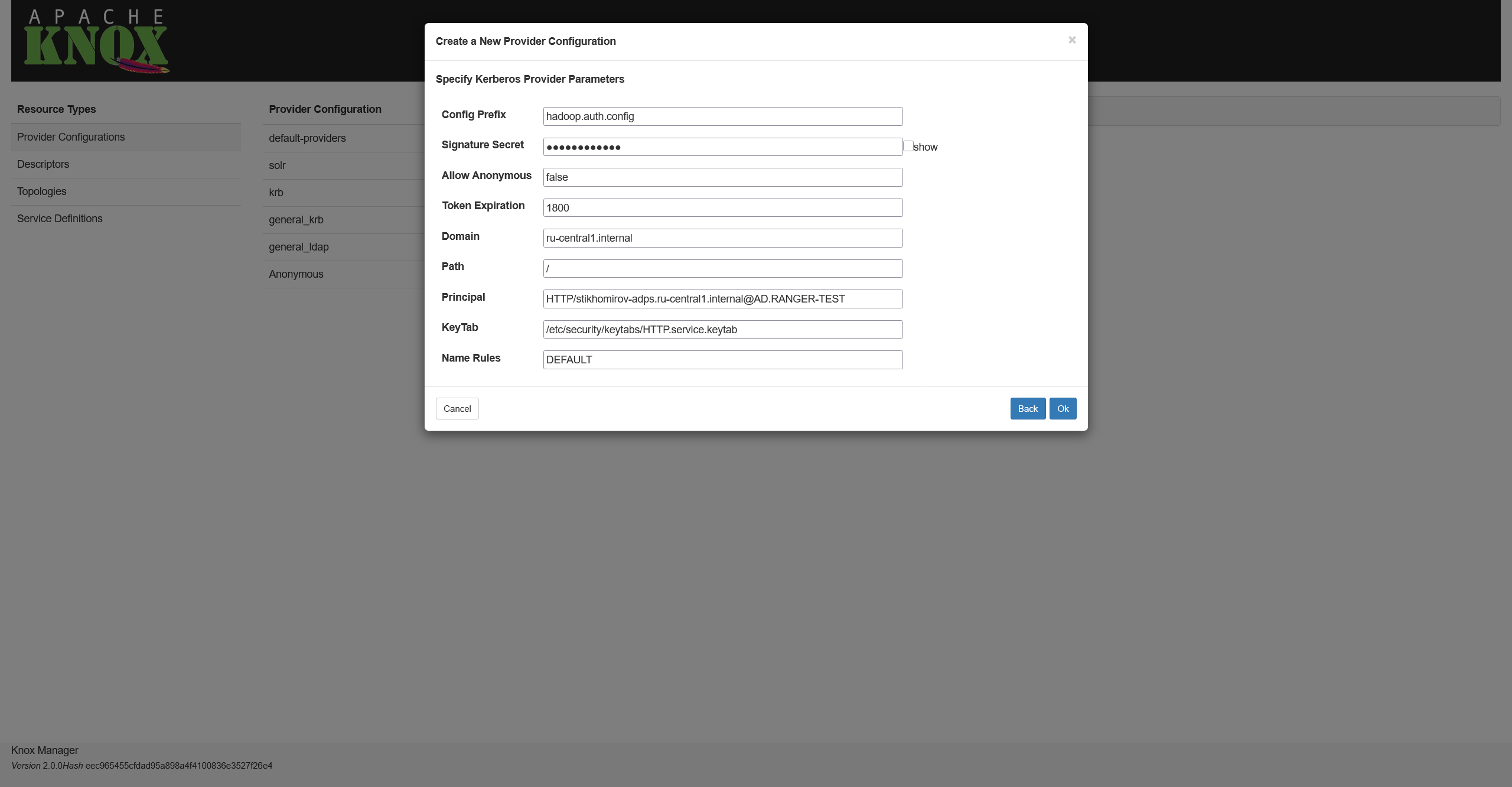 Setting authentication parameters