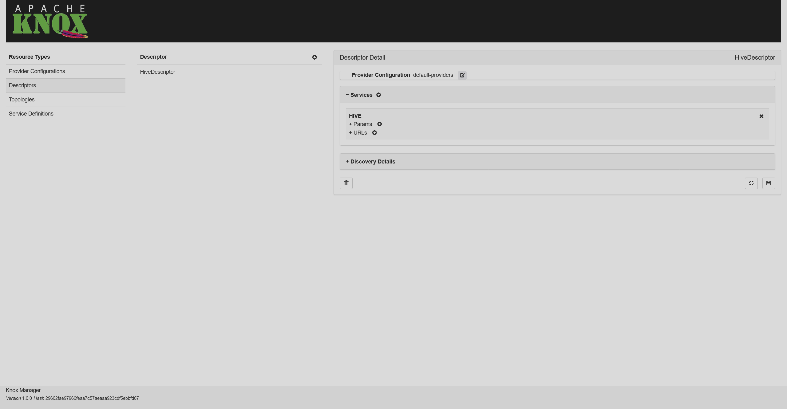 A created descriptor for Hive