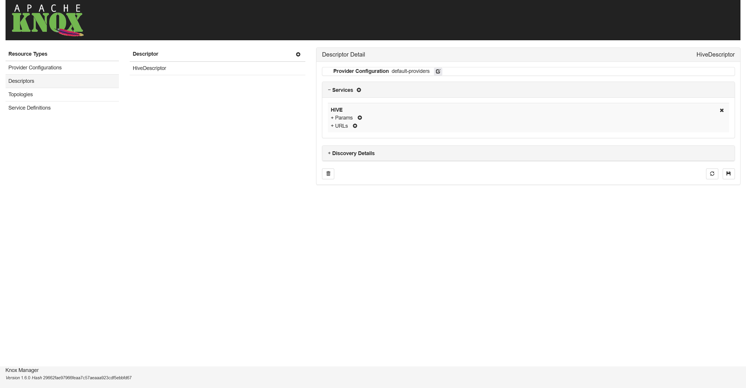 A created descriptor for Hive
