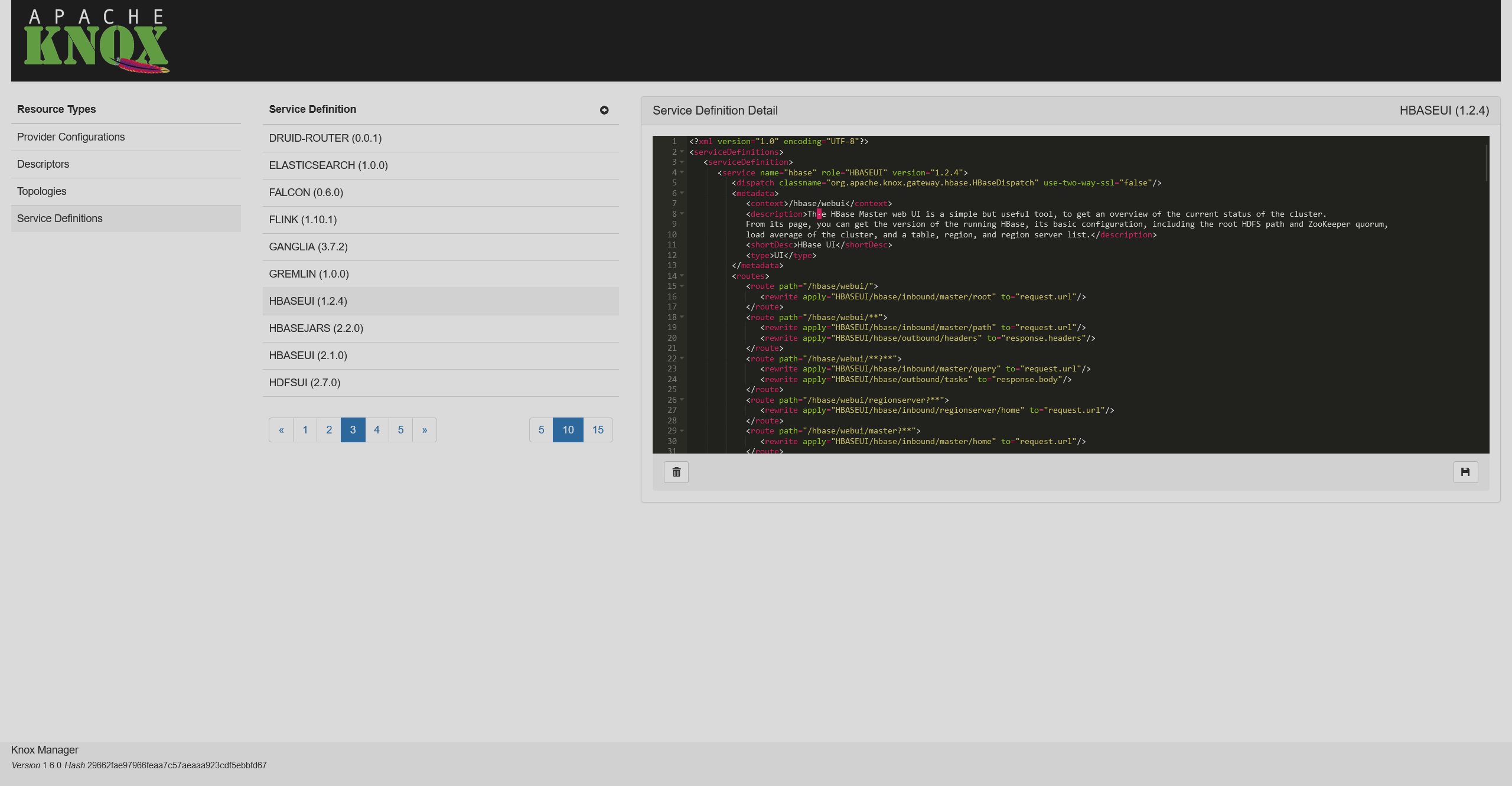 An HBase UI service definition