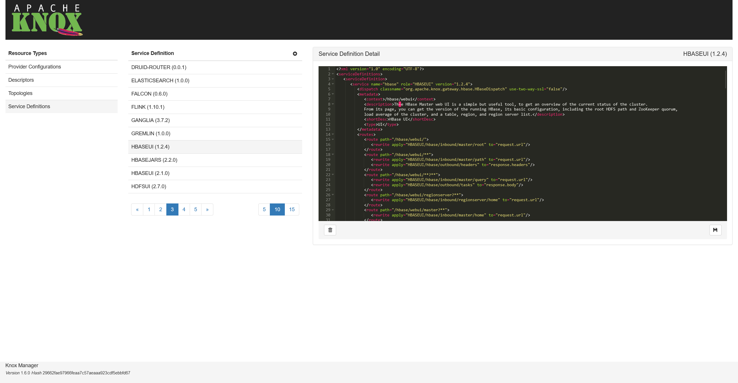 An HBase UI service definition