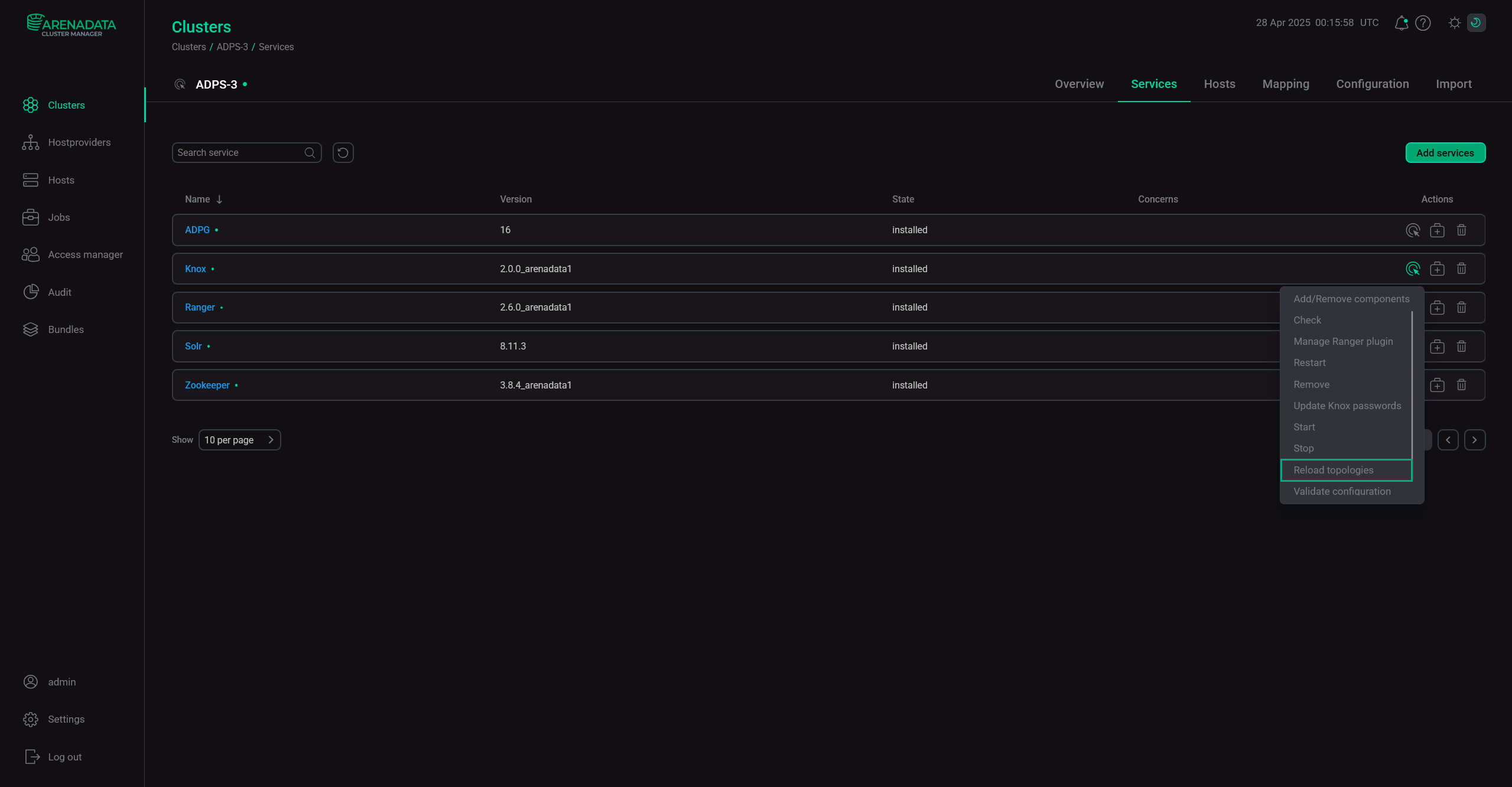 Knox reload topologies action