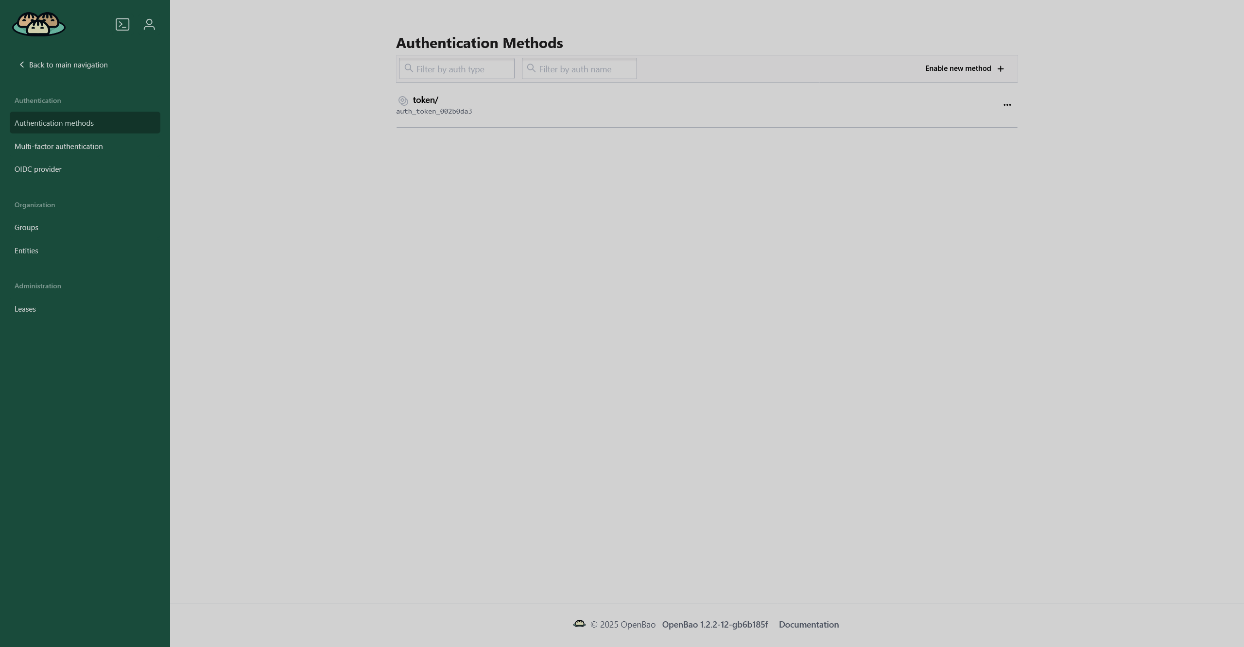 The authentication methods page