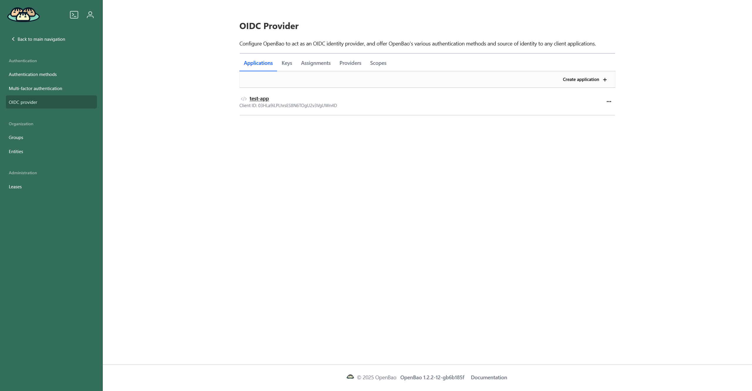 The OIDC provider page