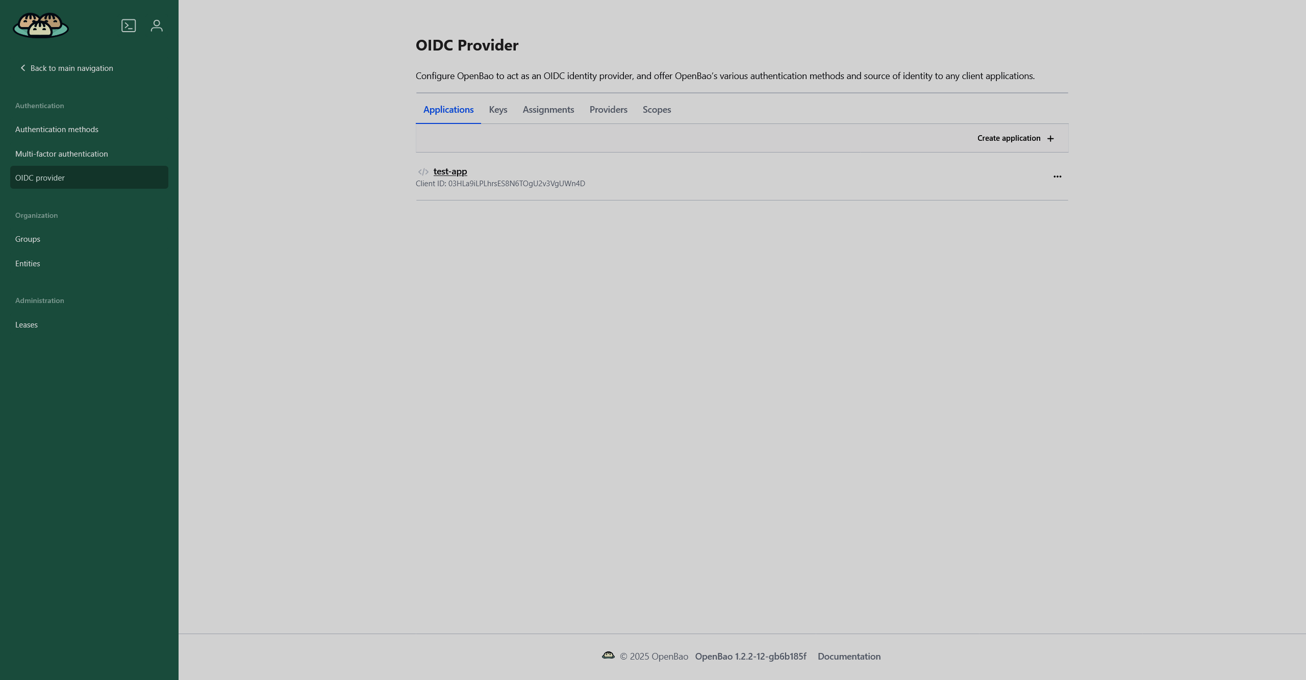 The OIDC provider page